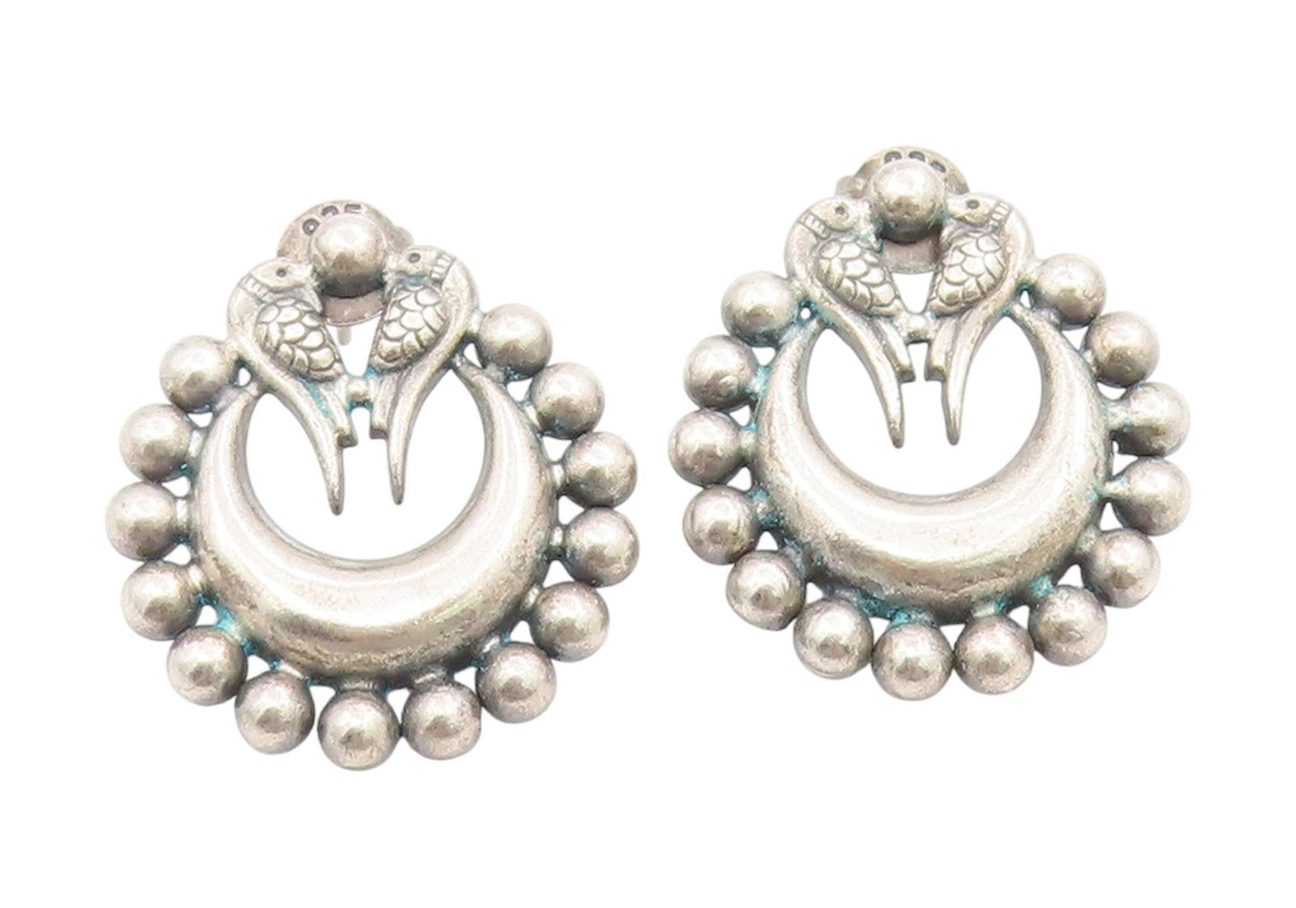 925 Sterling Silver Vintage Earrings Crescent Moon & Twin Bird Studs  EG13972