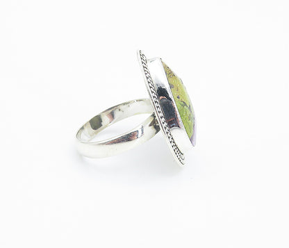 925 Sterling Silver  Pear Shaped Jasper Shiny Twist Cocktail Ring Sz 8  RG8455