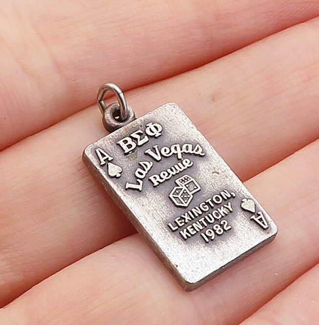 925 Sterling Silver Vintage Petite Las Vegas Playing Card Pendant PT2869