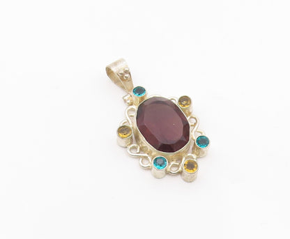 925 Silver  Vintage Open Swirl Wine Spinel & Multi Stone Pendant  PT21176