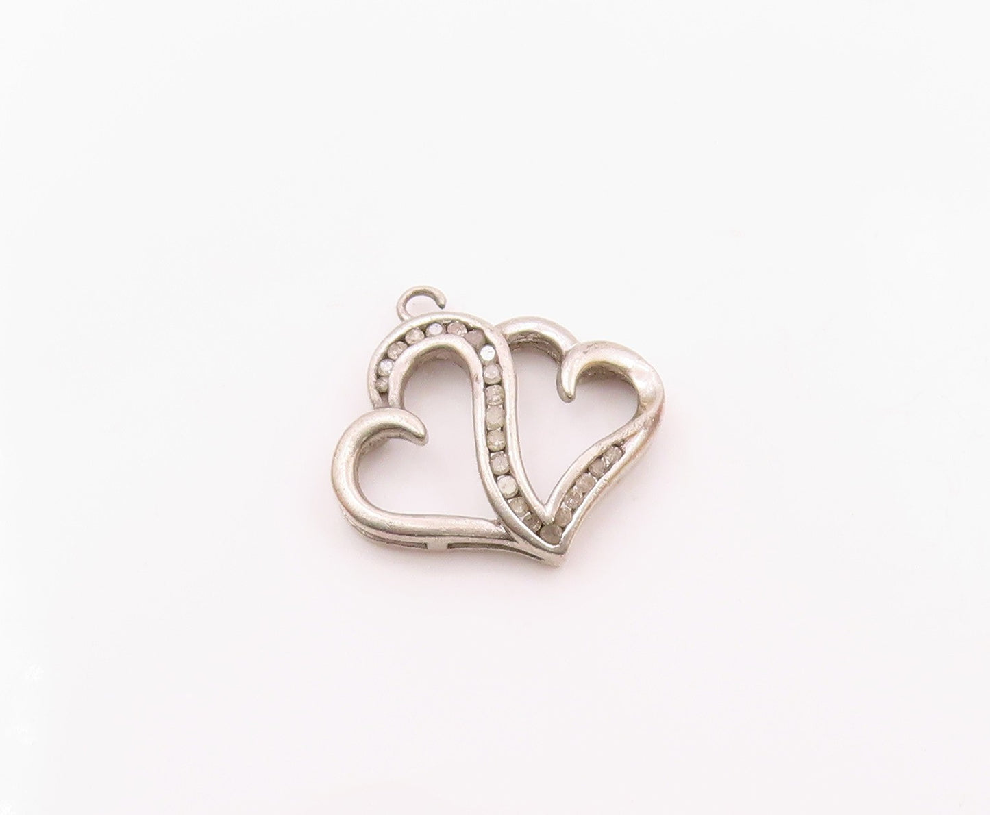 925 Sterling Silver  Vintage Genuine Diamonds Love Hearts Pendant  PT12538