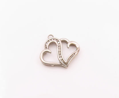 925 Sterling Silver  Vintage Genuine Diamonds Love Hearts Pendant  PT12538