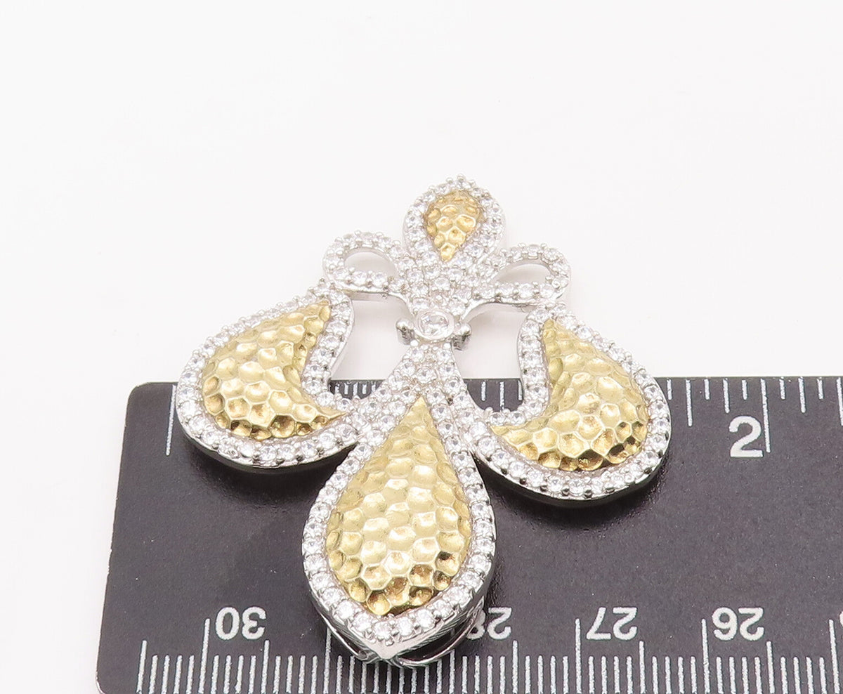 925 Sterling Silver Vintage Pendant ESPO Gold Plated CZ  Carved Lily  PT23113
