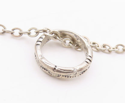 925 Sterling Silver Vintage Necklace CAROLYN POLLACK Carved Ring Chain  NE4556