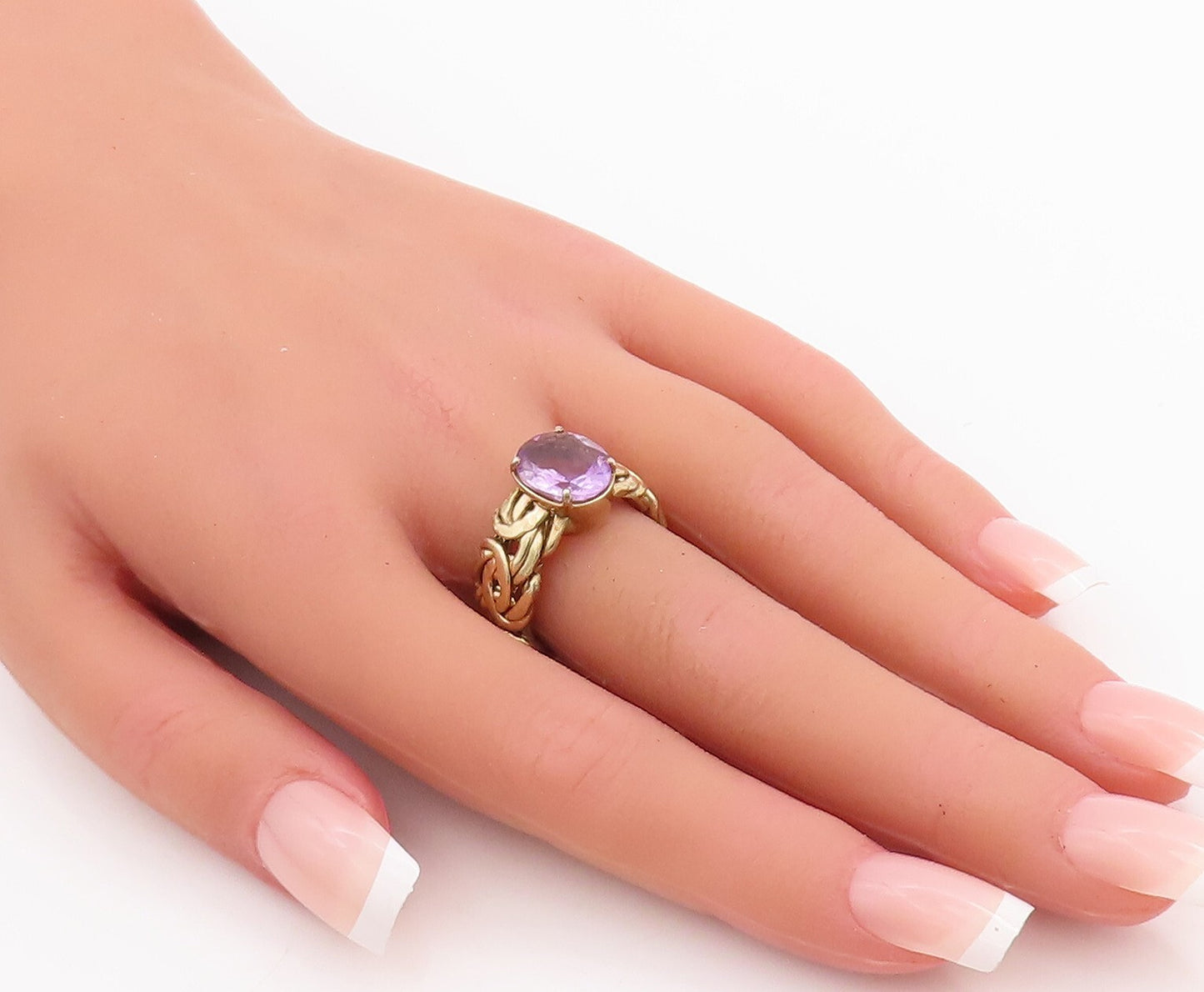 925 Sterling Silver Vintage Ring Gold Plated Oval Amethyst  Sz 7.5  RG28875