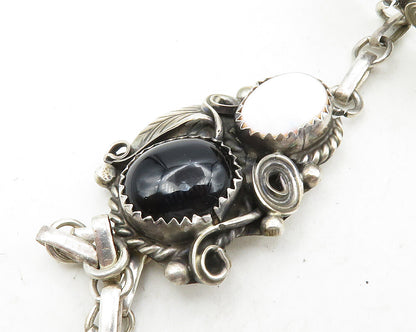 BLACK FOX NAVAJO 925 Silver  Vintage Black Onyx Floral Ring & Bracelet  TR1956