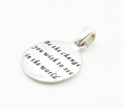 925 Sterling Silver  Shiny Petite Be The Change Etched Quote Pendant  PT12128