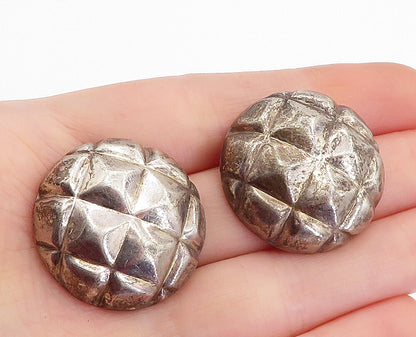 925 Sterling Silver  Vintage Dark Tone Grid Etched Dome Drop Earrings  EG2350