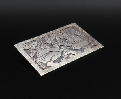 GUATEMALA 925 Silver  Vintage Carved Warriors Quetzal Brooch Pin  BP9881