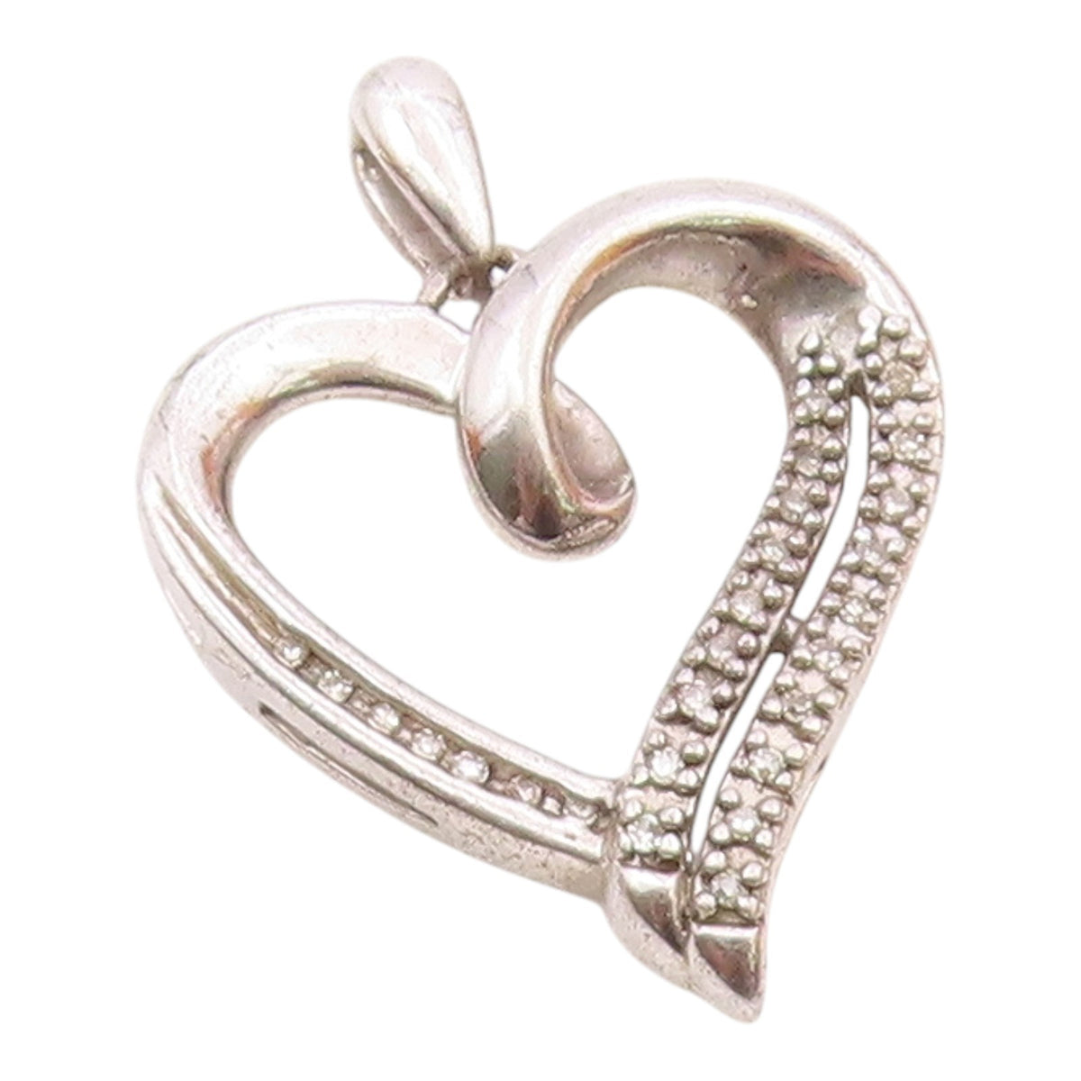 925 Sterling Silver  Vintage Genuine Diamonds Open Love Heart Pendant  PT19467