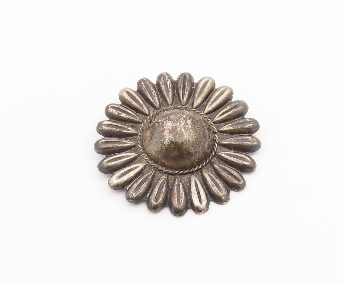 925 Sterling Silver Vintage Brooch Pin MEXICO Classic Sunflower Motif  BP12609