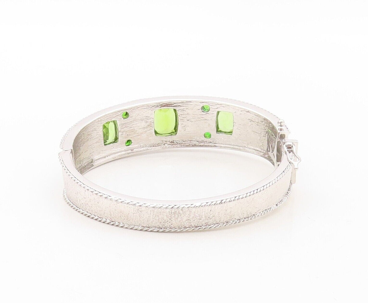 925 Sterling Silver Vintage Bracelet Solid Carved Rectangle Peridot  BT10721