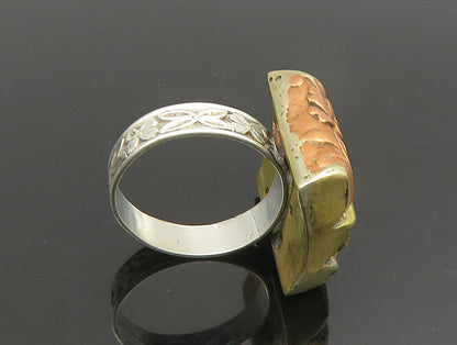 UNCAS 925 Sterling Silver  Vintage Ribbed Two Tone Flower Ring Sz 6.5  RG24665