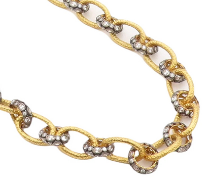 925 Sterling Silver Vintage Necklace Gold Plated Topaz Linked Rings  NE4326