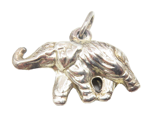 925 Sterling Silver  Vintage Shiny Hollow Elephant Motif Drop Pendant  PT8967