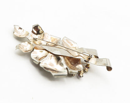 925 Sterling Silver  Vintage Amethyst & Topaz Flower Motif Brooch Pin  BP3936