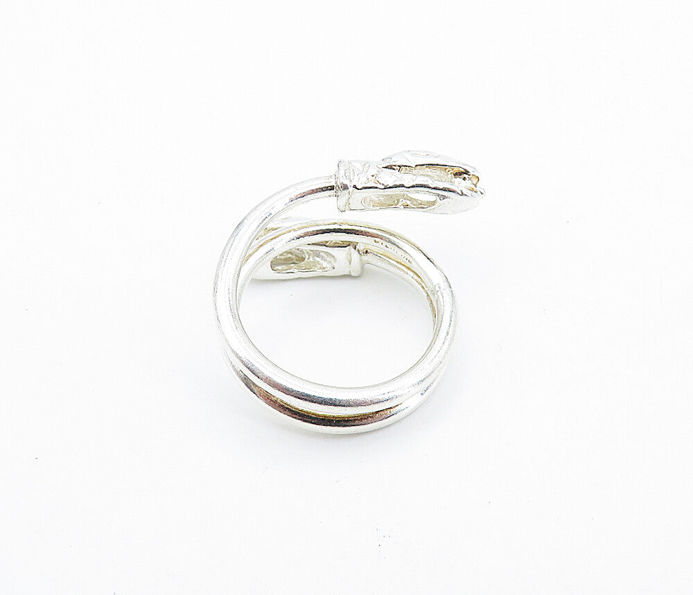 925 Sterling Silver  Vintage Shiny Snake's Head Bypass Band Ring Sz 6  RG6457