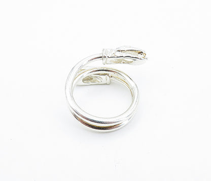 925 Sterling Silver  Vintage Shiny Snake's Head Bypass Band Ring Sz 6  RG6457