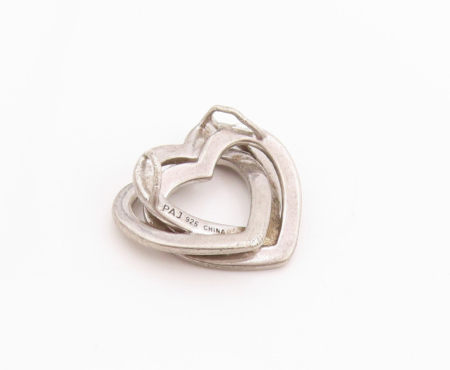 925 Sterling Silver Vintage Pendant Love Story Entwined Hearts Charm  PT24879
