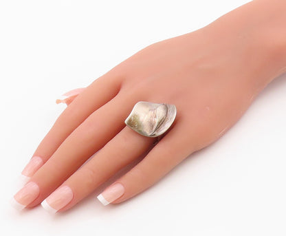 925 Sterling Silver Vintage Ring Modernist Abstract Leaf Band  Sz 10  RG36332
