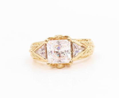 925 Sterling Silver Vintage Ring Gold Plated CZ Statement Band  Sz 8  RG35789
