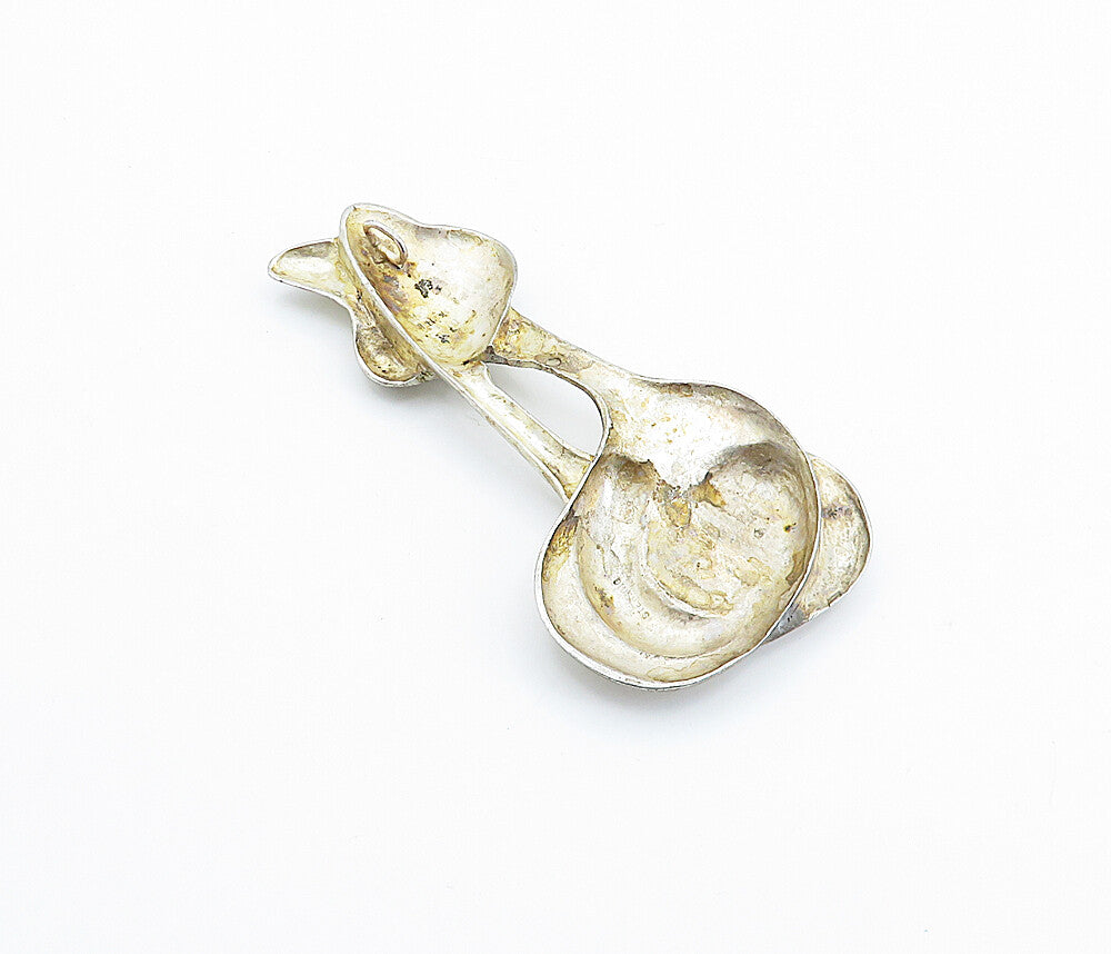 925 Sterling Silver  Vintage Shiny Modernist Sculpted Design Pendant  PT4098