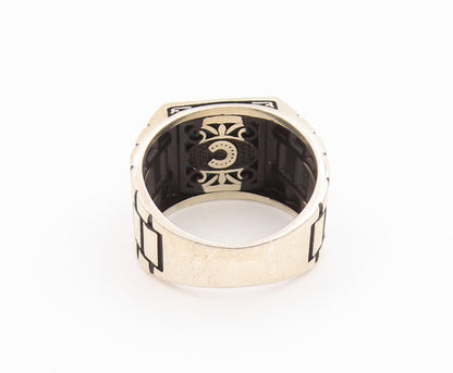 925 Sterling Silver Vintage Ring CHIMODA Turquoise Geometric Band  Sz 9  RG35545