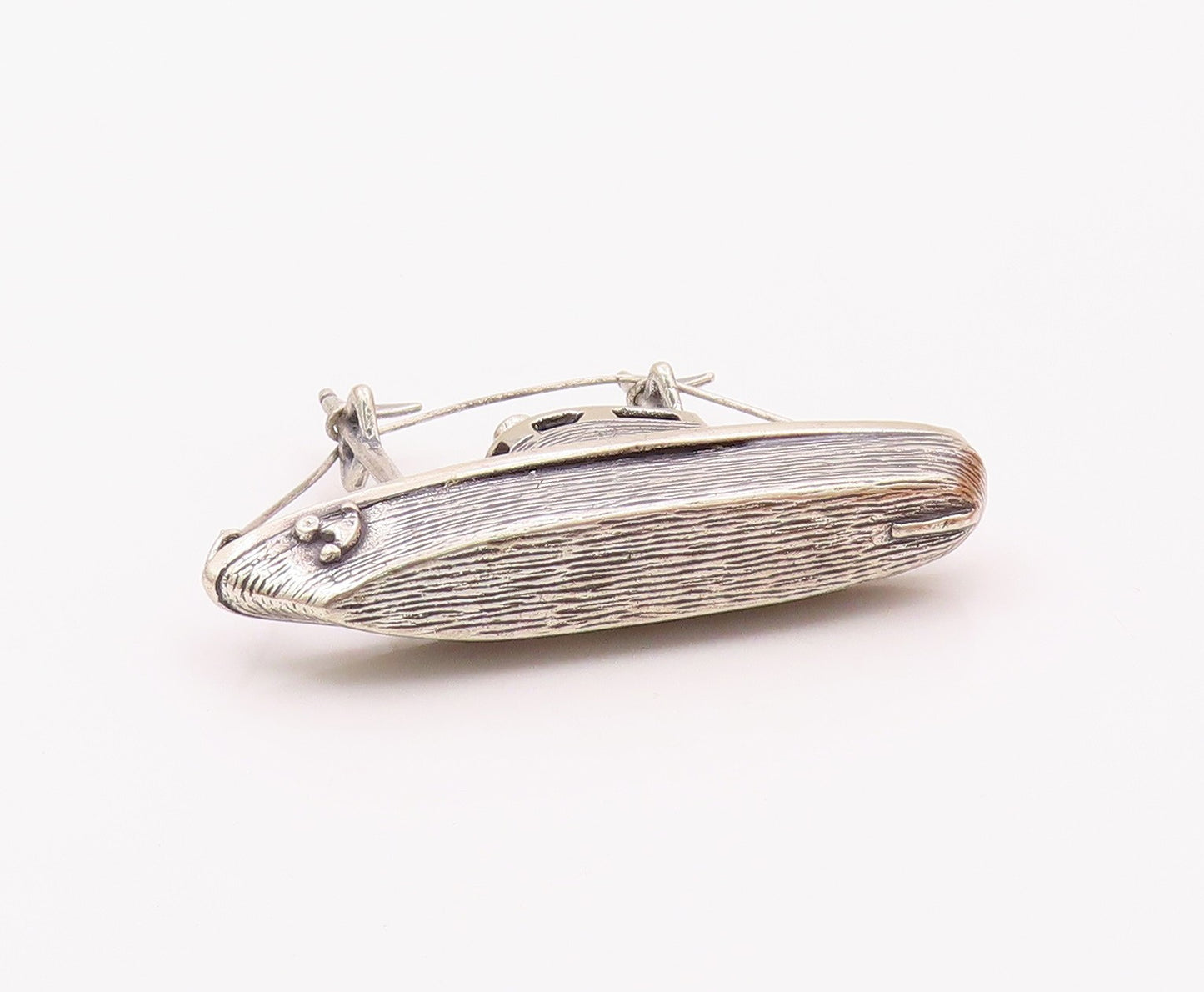 925 Sterling Silver  Vintage Shiny Tug Boat Motif Table Trinket  TR2751