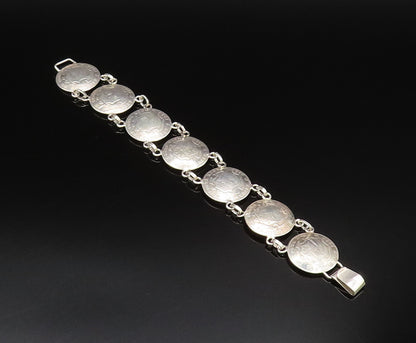 925 Sterling Silver  Vintage Costa Rica Crest Coin Chain Bracelet  BT9706