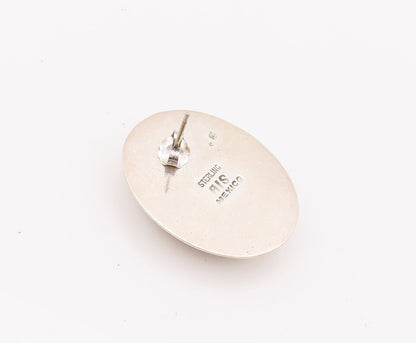925 Sterling Silver Earrings MEXICO Minimalist Large Oval Brown Jasper  EG12845