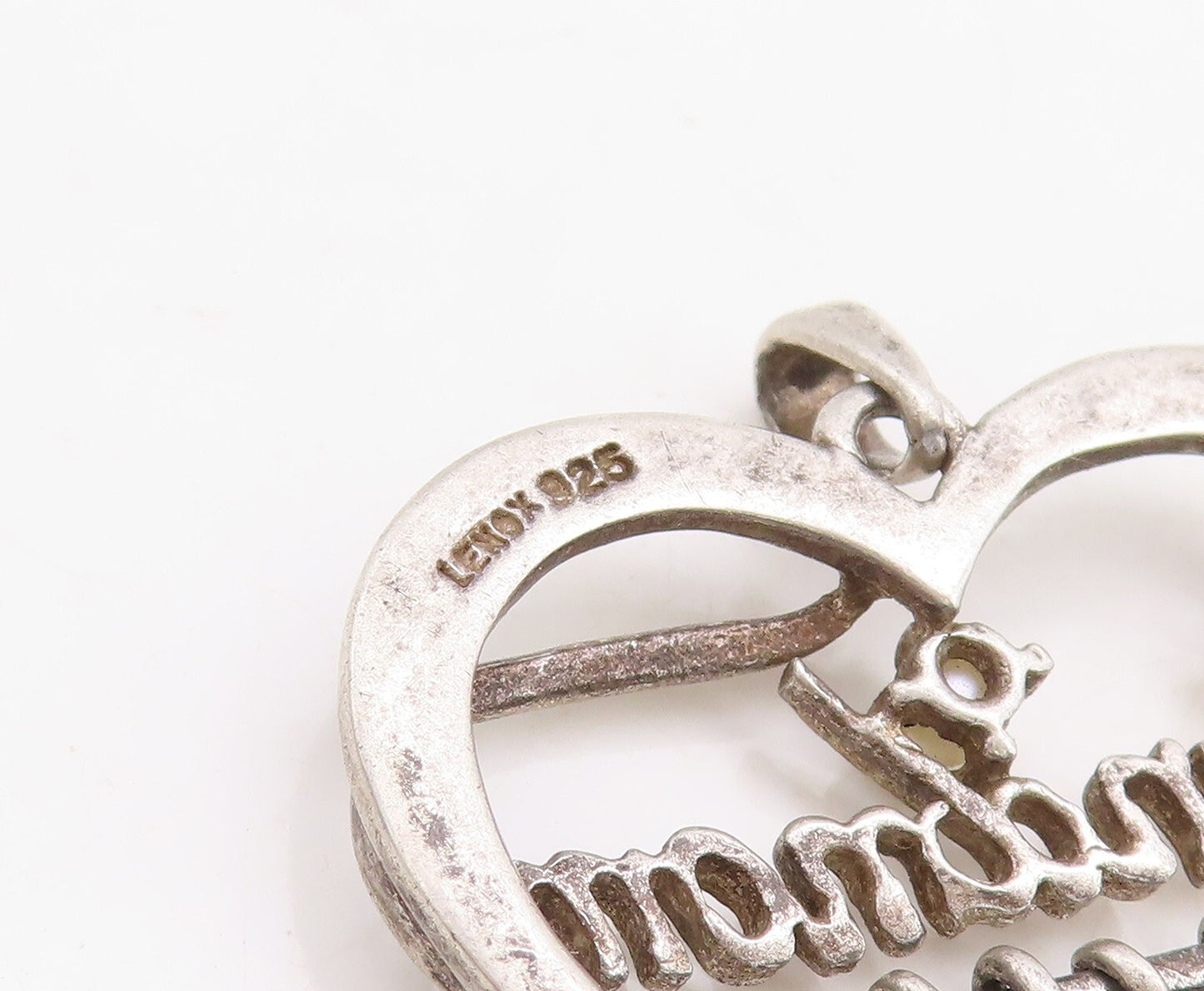 925 Sterling Silver Vintage Pendant LENOX Cutout Pearl Heart For Grandma PT23686