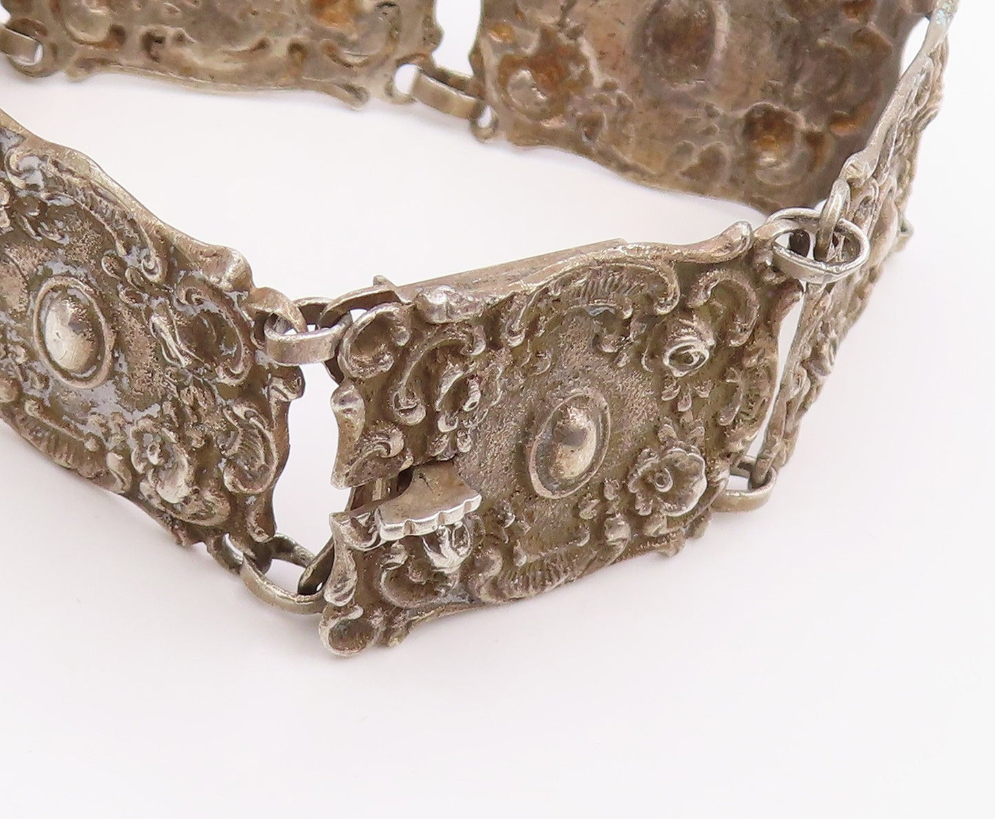 925 Sterling Silver Vintage Bracelet GERMANY Antique Scroll Panel Link BT11947