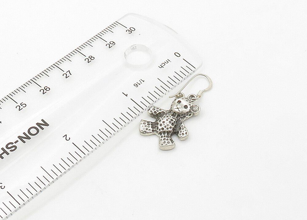 925 Sterling Silver  Vintage Shiny Textured Teddy Bear Drop Earrings  EG10623