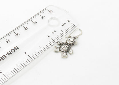925 Sterling Silver  Vintage Shiny Textured Teddy Bear Drop Earrings  EG10623