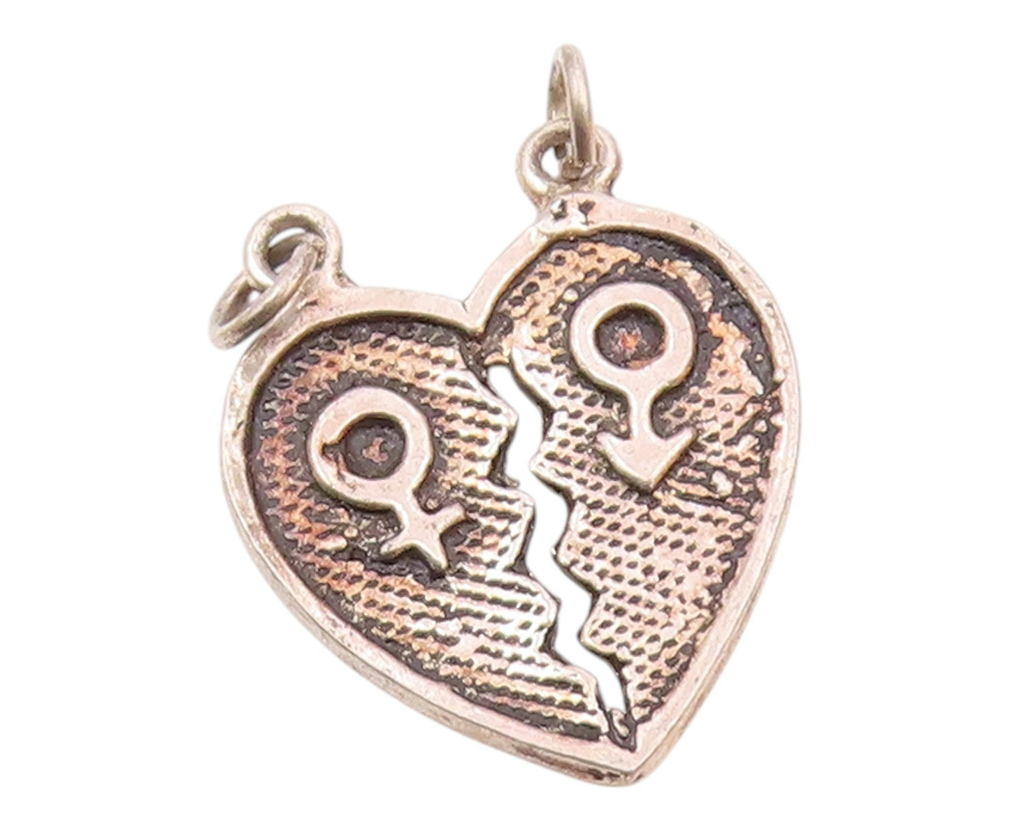 925 Sterling Silver  Vintage Male & Female Symbol Broken Heart Pendant PT18749