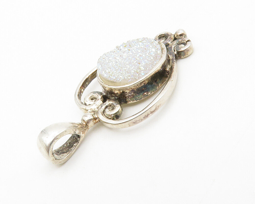 SAJEN 925 Sterling Silver  Vintage Druzy Stone Heart Swirl Pendant  PT10796