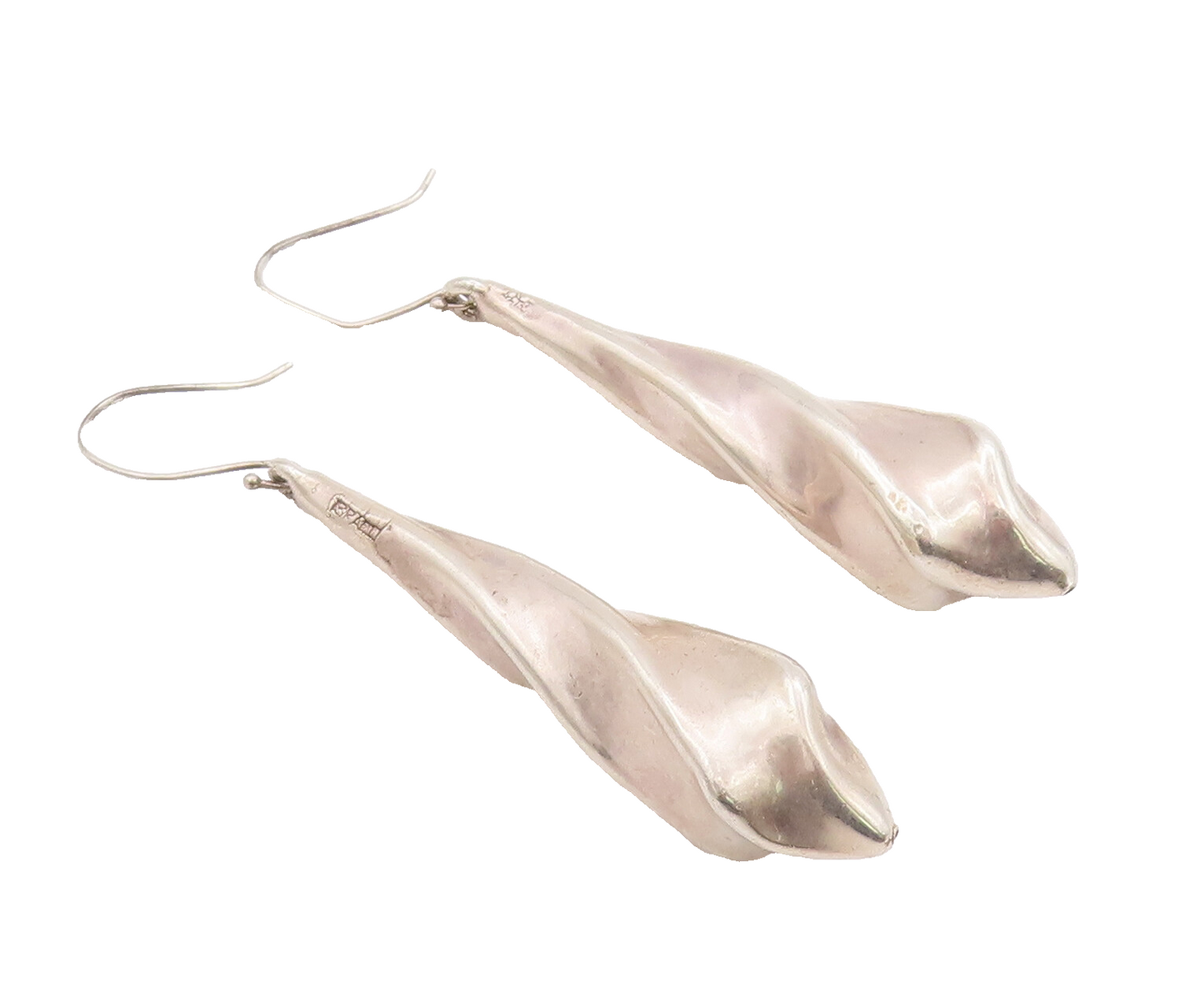 925 Sterling Silver Vintage Earrings Minimalist Twisted Effect Puffed  EG12826