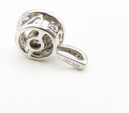 925 Sterling Silver  Shiny Genuine Diamonds Petite Round Pendant  PT12047