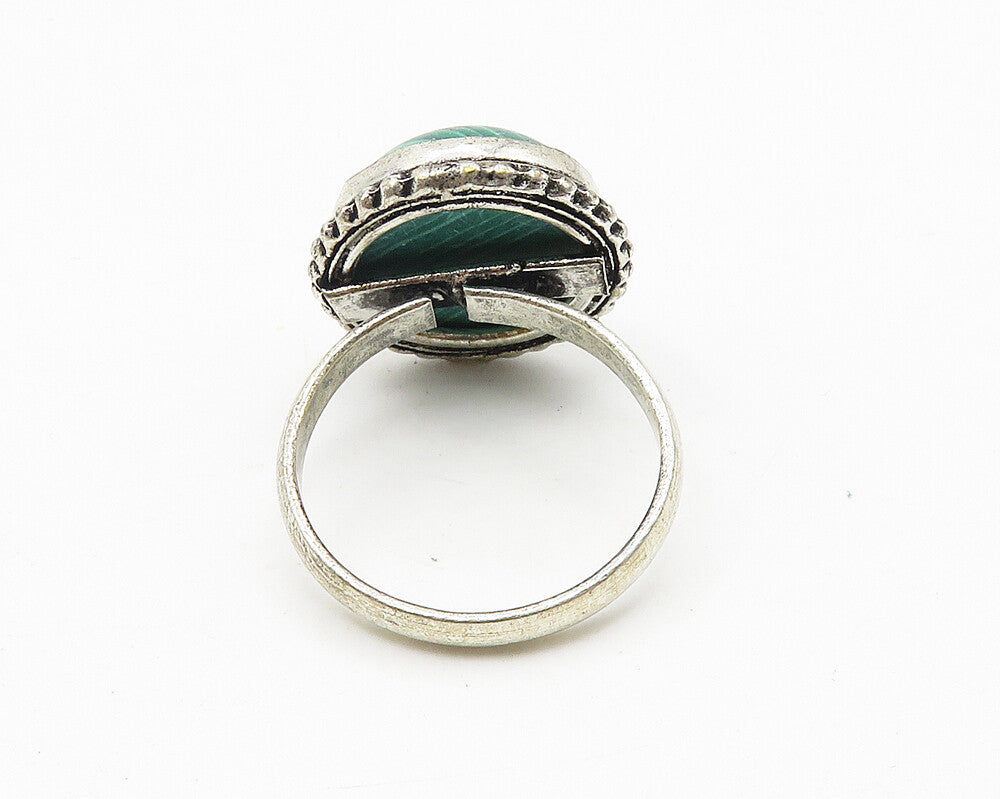925 Sterling Silver  Vintage Cabochon Cut Malachite Cocktail Ring Sz 9 RG10237