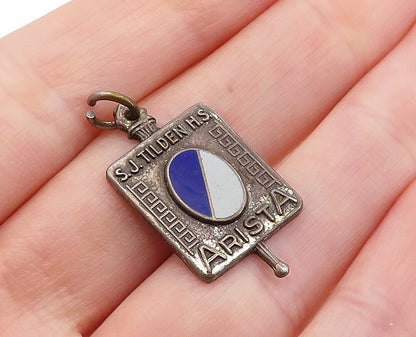 925 Sterling Silver  Vintage Antique Enamel S.J Tilden H.S Pendant  PT4821