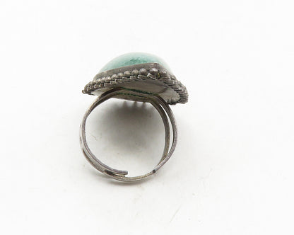 925 Sterling Silver  Vintage Antique Pear Shape Jade Cocktail Ring Sz 9 RG9849