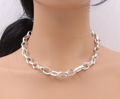 925 Sterling Silver Vintage Necklace Designer Round & Eye Shape Rings NE4390