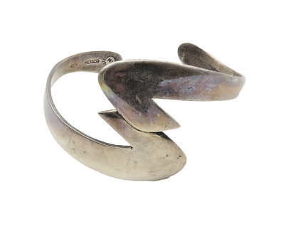 MEXICO 925 Silver Vintage Dark Tone Smooth Modernist Cuff Bracelet BT5521