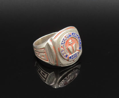 925 Silver  Vintage Antique Enamel Abraham Lincoln JHS Ring Sz 8  RG25833