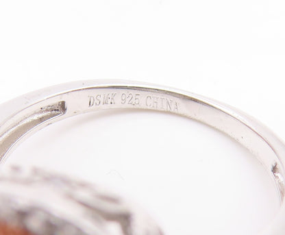 925 Sterling Silver Vintage Ring CZ Two Tone Halo Statement Band  Sz 7  RG35232