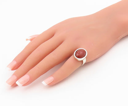 925 Sterling Silver Vintage Ring Cabochon Carnelian Solitaire Band Sz 6 RG34321