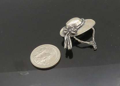 925 Sterling Silver  Vintage Dark Tone Hat With Flower Brooch Pin  BP8177