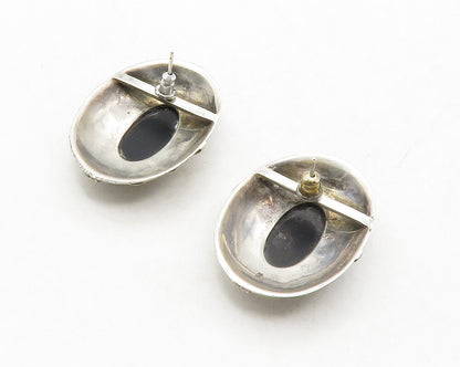 925 Sterling Silver  Vintage Cabochon Cut Black Onyx Dome Drop Earrings EG6676
