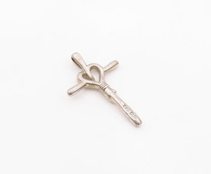 925 Sterling Silver  Vintage Genuine Diamonds Heart Cross Pendant  PT17912