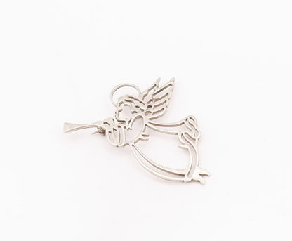 925 Sterling Silver Vintage Brooch Pin Angel Playing Music Stencil  BP10895